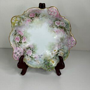 Moliere Bavaria Porcelain Bowl With Hand Painted Floral Design Gold Trim Signed